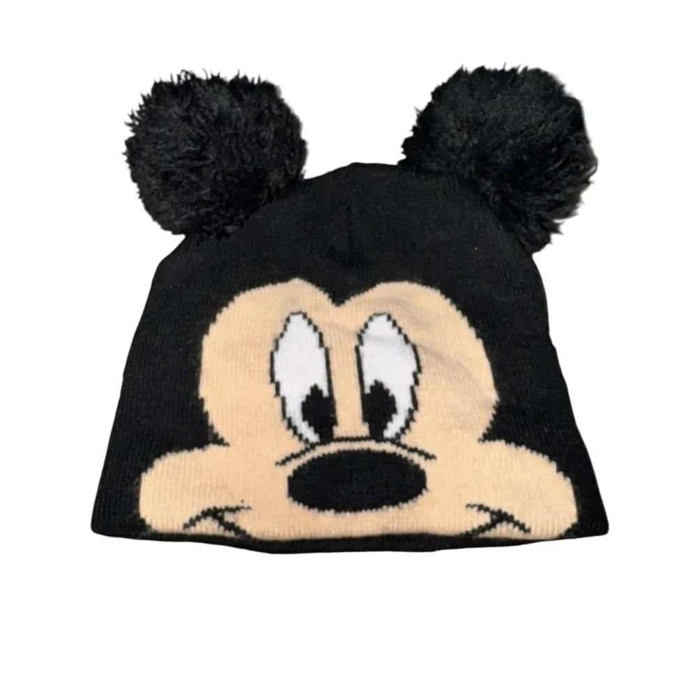 Disney Boy's Beanie Hat Knitted with Pom Poms Mickey Mouse Cartoon